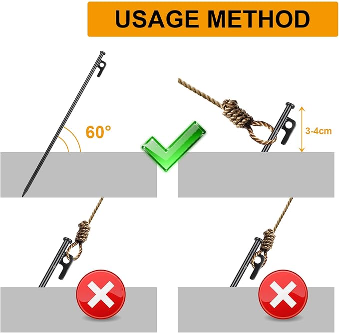 ABuff 12 Pcs 16 Inch Tent Stakes Heavy Duty Metal Tent Pegs, Camping Steel Tent Stakes for Unbreakable and Inflexible Camping Backyard Rocky Ground