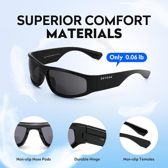 2 PACK Unbreakable Bifocal Reading Sunglasses for Men, Wrap Around Sun Reader Heavy Duty Temple UV400 Outdoor Sports Driving Finshing (Black & Grey +2.0)