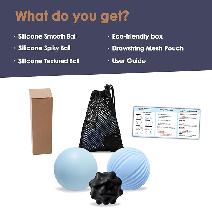 3-Piece Silicone Lacrosse Ball Set for Deep Tissue and Trigger Points - Smooth, Textured, and Spiky Massage Balls for Myofascial Release, Muscle Knots & Plantar Fasciitis