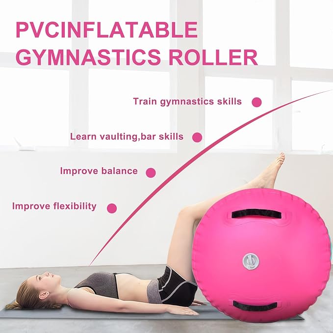 Inflatable Gymnastics Air Barrel Roller & Tumbling Mat with Pump - Air Spot Portable Training Equipment for Yoga, Backhandspring, Cheerleading Home, Gym Use