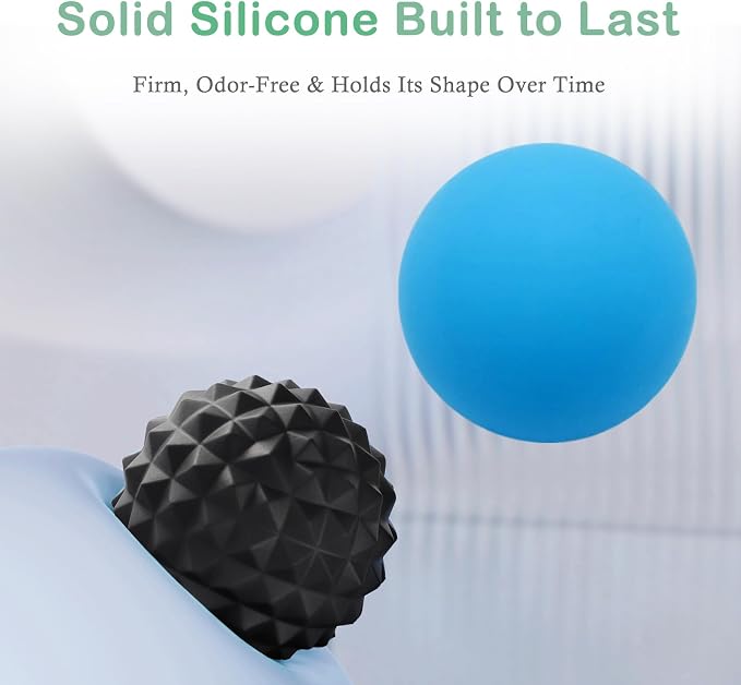 Massage Balls, 2 Pack Firm Silicone Massage Ball Set (Smooth & Textured, 3.54" & 3.22"), Deep Tissue Trigger Point & Myofascial Release for Back, Neck, Shoulder & Foot