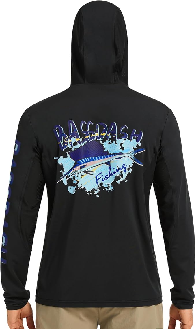 BASSDASH Men’s UPF 50+ Graphic Fishing Hoodie Shirts UV Sun Protection Long Sleeve Moisture Wicking Performance FS48M