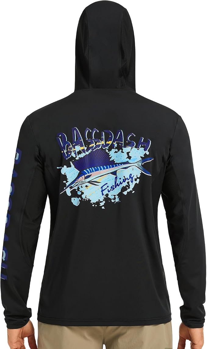 BASSDASH Men’s UPF 50+ Graphic Fishing Hoodie Shirts UV Sun Protection Long Sleeve Moisture Wicking Performance FS48M