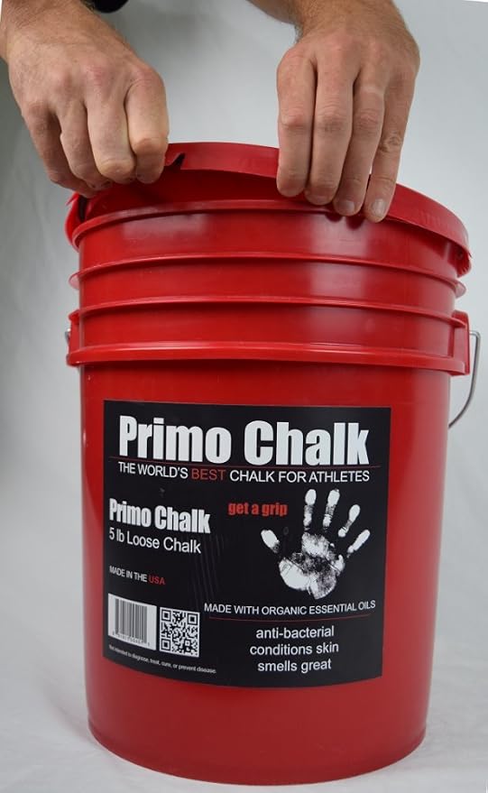 Primo Chalk Resealable Bucket: Loose Chalk for Weightlifting, Rock Climbing, & Gymnastics, Made in The USA, Chalk Ball Refill for Superior Grip