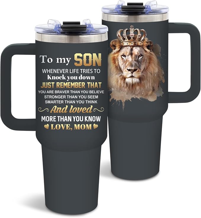 DUUV Lion Tumbler 40oz, Insulated Mom to Son Gifts for Teen Boy | To My Son Tumbler Leakproof, Motivational Graduation Gift for Sons, Birthday Inspirational Gift for Boys from Mom, 1 Pack