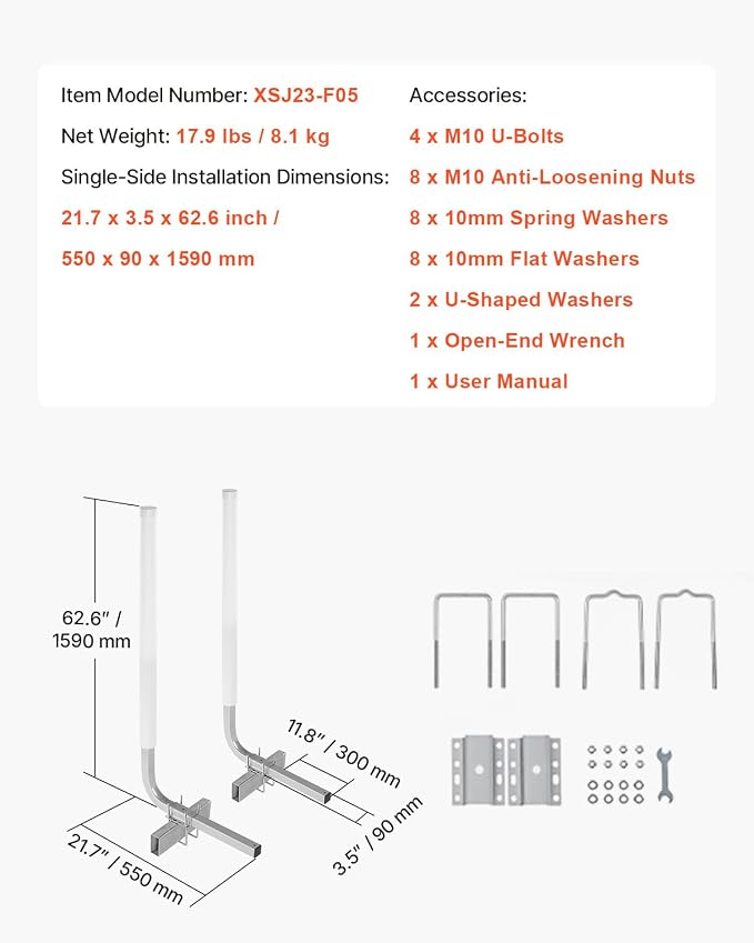 VEVOR Boat Trailer Guide, 16.7"- 60″ Adjustable Design Trailer Guide Poles, 2PCS Trailer Guide-Ons for Ski Boat, Fishing Boat or Sailboat Trailer