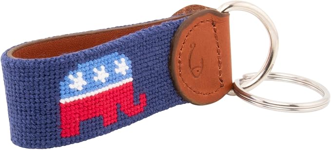 Leather Hand-Stitched Needlepoint Key Fob or Key Chain
