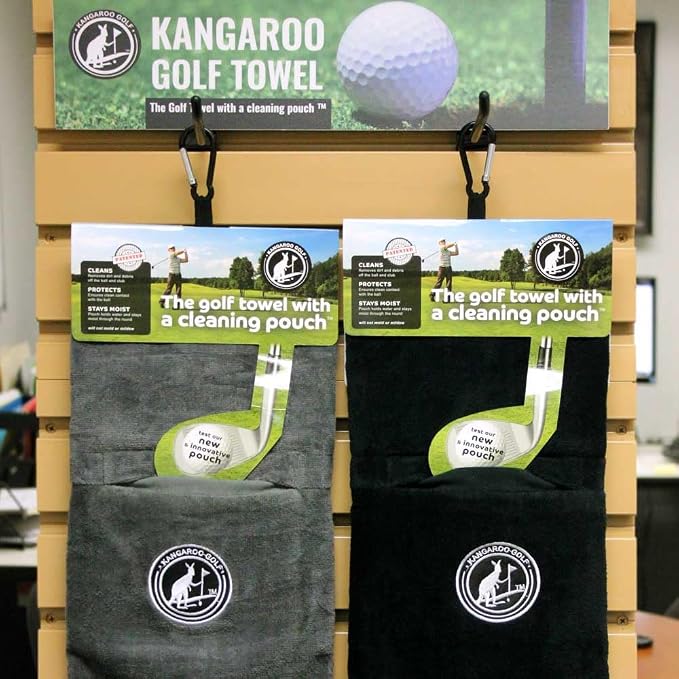 The Original Kangaroo Golf Towel – Premium French Terry Golf Towel with Built-in Cleaning Pouch, Super Absorbent & Quick Dry (Gray)