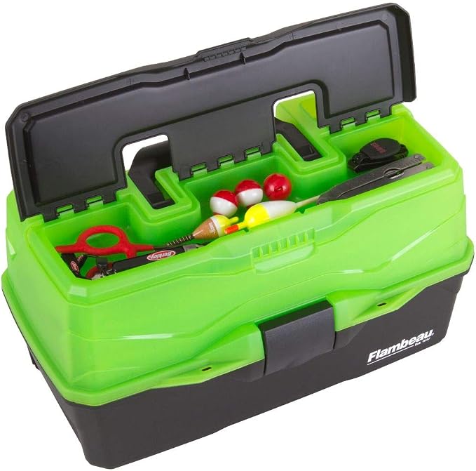 Flambeau Outdoors 6383 3-Tray Tackle Box, 32 Compartments, Frost Green | Cantilever 3-tray box, 32 compartments with 13 removable dividers, bulk base storage, Draw Tite latch, frost green