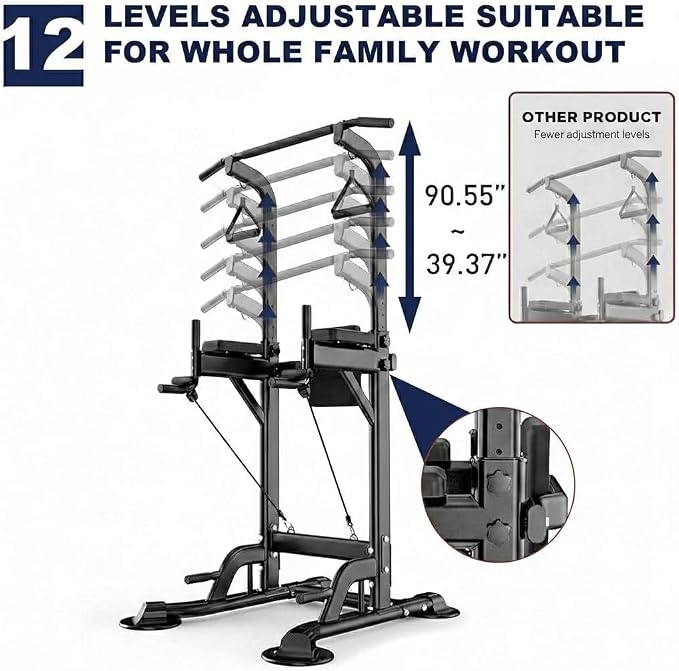 Freestanding Power Tower for Home Gym,Power Tower Dip Station Pull Up Bar with Backrest & Resistance Bands,450 LBS Capacity Chin Up Training Equipment for Adults Teens