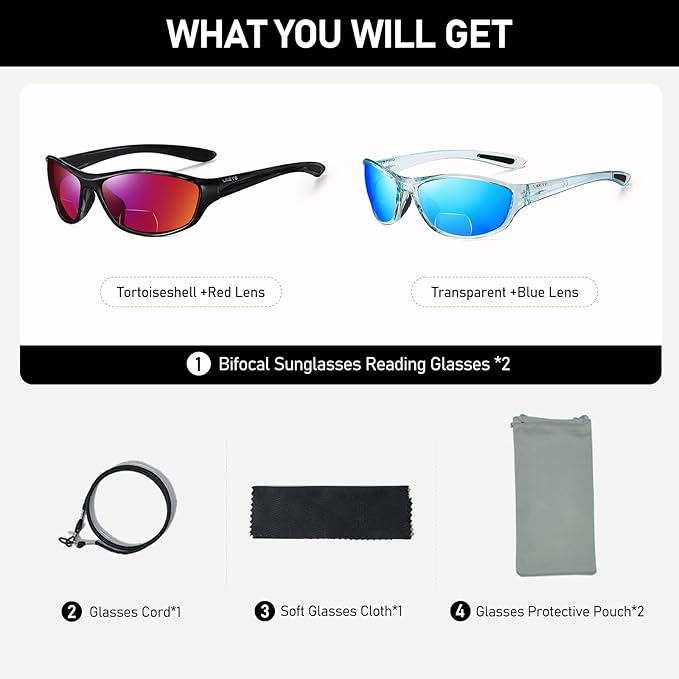 LKEYE Bifocal Reading Sunglasses Men Women Sports Style Sun Reader Wrap Around Build-In UV Protection Driving glasses LK6092