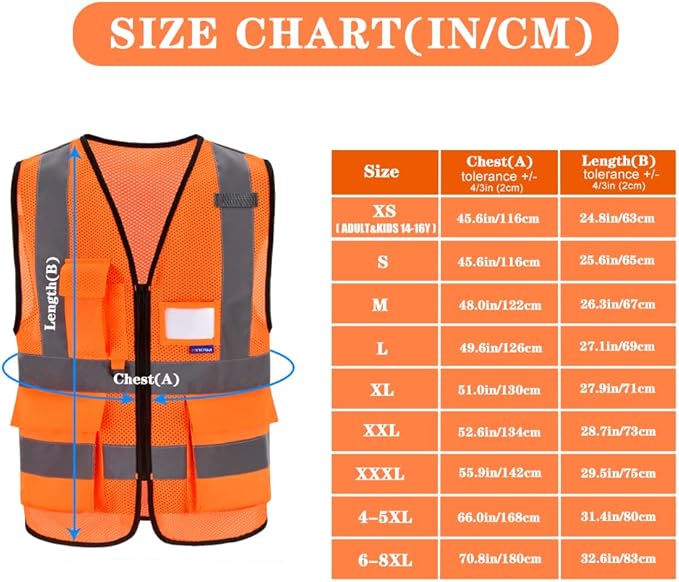 A-SAFETY Orange 4XL 5XL High Visibility Safety Vest Reflective BIG AND TALL
