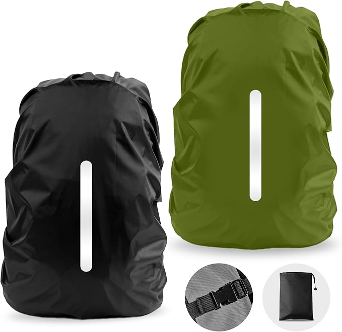 LAMA 2 Pack Waterproof Rain Cover for Backpack, Reflective Rucksack Rain Cover for Anti-Dust/Anti-Theft/Bicycling/Hiking/Camping,XXL Size (for 75L-85L Backpack),1 Pcs Black + 1 Pcs Army Green