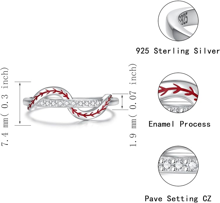 Sterling Silver Baseball Softball Volleyball Football Ring Sports Rings Jewelry Gifts for Women Player Team
