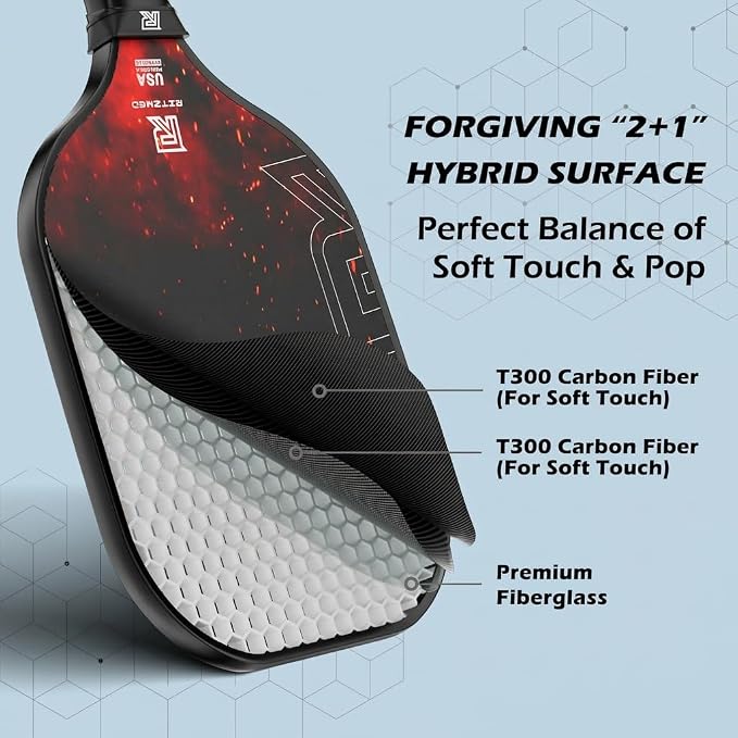 USAPA Approved Pickleball Paddles Set of 4 - T-300 Carbon Fiber Hybrid for Soft Touch & Control - Quiet Lightweight Core - Complete Starter Kit with Bag & Balls for Family & Beginners