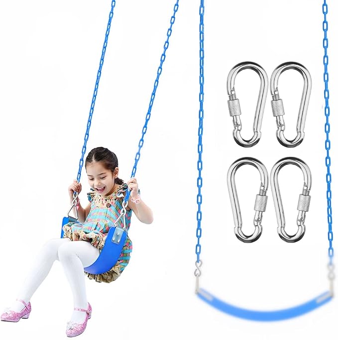 Swing Chains (2) Fully Coated for Swing Set with 4 Free Quick Links Anti-Rust Iron Link Chains Playground Kids Tree Swing Seat Accessories and Replacement Support 660 Lb (Blue)