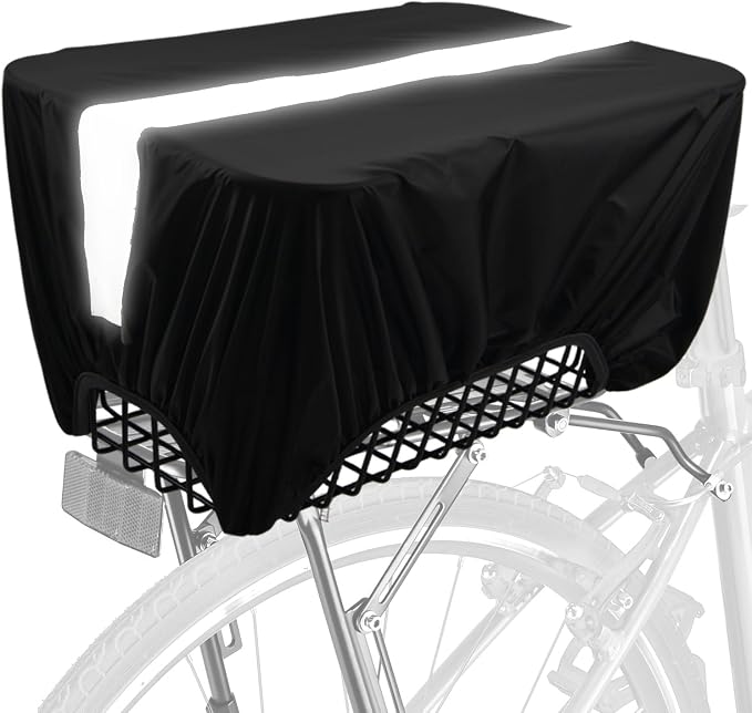 45L Bicycle Basket Waterproof Rain Cover with Reflective Strip Bicycle Rear Rack Rain Cover Black
