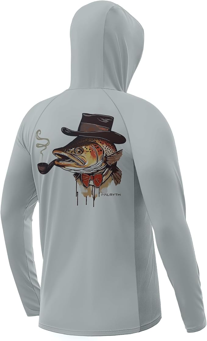 Palmyth Fishing Hoodie for Men Long Sleeve Sun Protection UV UPF 50+ Shirts | Hidden Zipper Pocket, Thumb Loops, Quick-Dry, Side Mesh Panels, Lens Cleaning Cloth, 4-Way Stretch