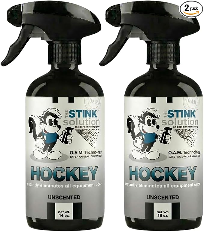 The Stink Solution Unscented Hockey Odor Eliminator For Strong Odor: Quickly Banish Sweat & Body Odor From Hockey Gear, Skates, Hockey Bags, Gloves, & More! Safe Hockey Deodorizer - 2 16 oz Bottles