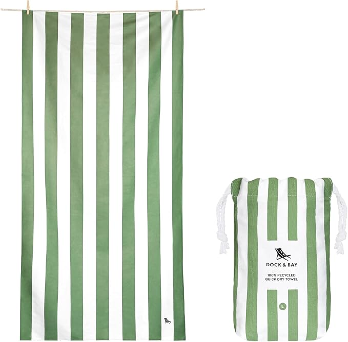 Dock & Bay Beach Towel - Quick Dry, Sand Free - Compact, Lightweight - 100% Recycled - Includes Bag - Cabana - Cayman Khaki - Extra Large (200x90cm, 78x35)