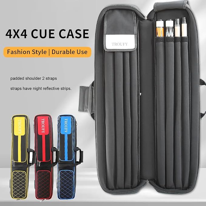 Pool Cue Case – Durable 4x4 & 4x5 Billiard Pool Cue Stick Carrying Case with Large Storage Space, Waterproof Billiards Accessories