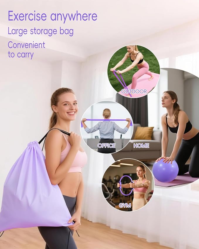 KABCON Pilates Kit for Home, Women Beginners Workout Essentials Set | 13" Ring, 9.8" Ball, Resistance Bands & Guide, 13/14/16 PCS Compact Pilates Equipment
