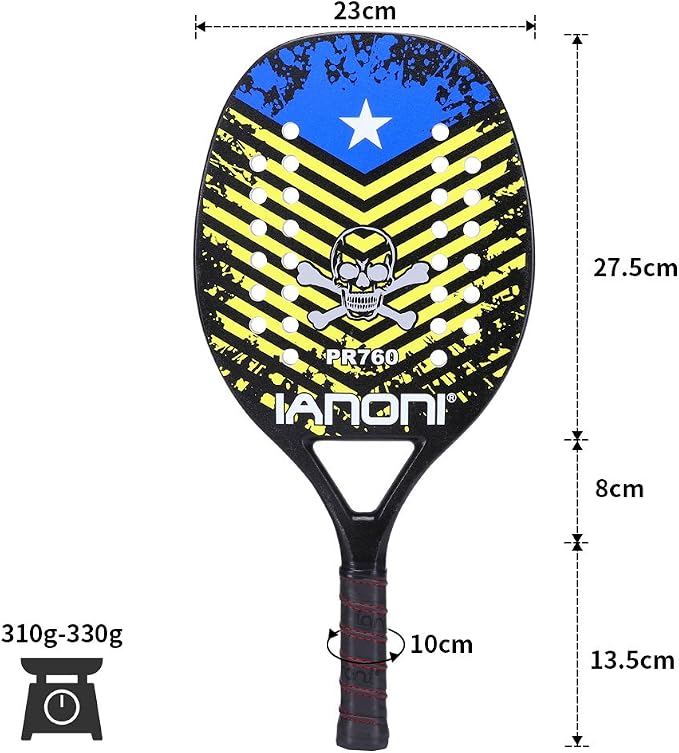 ianoni Beach Tennis Racket,Carbon Fiber Grit Face with EVA Memory Foam Core Beach Tennis Racket