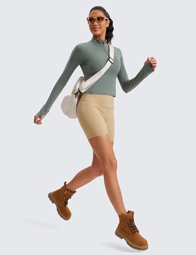 CRZ YOGA Butterluxe Half Zip Long Sleeve Shirts for Women - Workout Athletic Yoga Tops Crop Collared Quarter Zipper T-Shirt