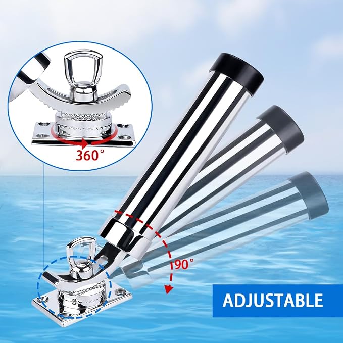 Made Set of 2 Fishing Rod Holder, 316 Stainless Steel Adjustable Fishing Pole Holder, Marine Deck Mount Trolling Rod Holder for Boat Ship Yacht