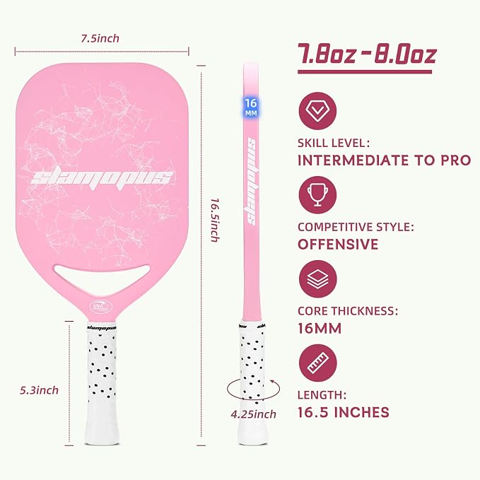 Pro Pickleball Paddle| T700 Carbon Fiber Pickleball Paddles with 16mm Polymer Honeycomb Core & Overgrips| Premium Pickle Ball Racket Enhanced Control & Spin & Power| USAPA Approved