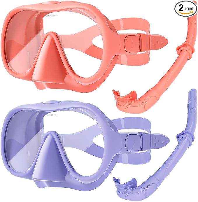 2 Sets Snorkeling Gear for Adults, Snorkel Set Adult Panoramic View, Anti-Leak Anti-Fog Scuba Diving Mask with Mesh Bag, for Portable Professional Diving Snorkeling Set