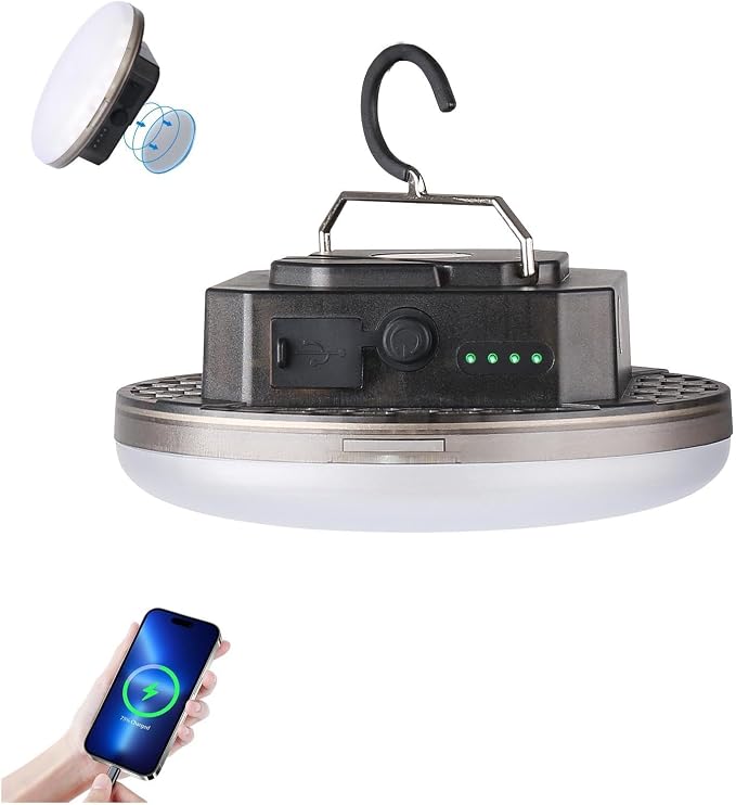 Rechargeable LED Camping Lantern – Tent Light with 3 Modes & Stepless Dimming, USB-C Fast Charge, IPX5 Waterproof, Magnetic Hook, Portable for Glamping, Emergency, Hiking & Power Outages