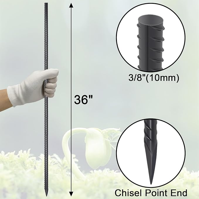 VVOKGO Rebar Stakes 36 Inch 16-Pack Concrete Form Stakes Heavy Duty Straight Ground Anchors, 3/8" Diameter Metal Steel Spikes with Chisel Point End for Plant Support, Garden Border,Landscape Edging