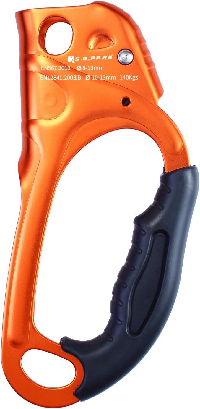 UIAA & CE Certified Climbing Rappelling Equip Hand Ascender Left Right Hand for 8-13mm Rope 4kN