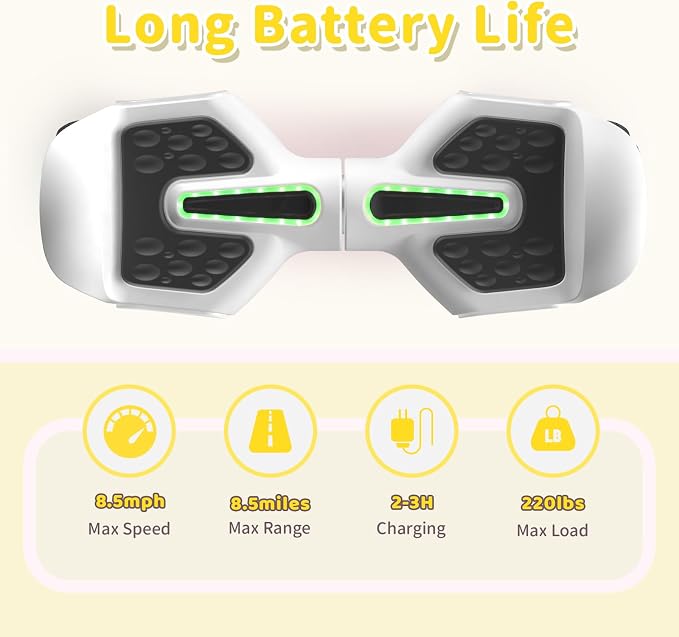 SIMATE 6.5" Scooter, Bluetooth Music Speaker and LED Light, Top 8.5mph & 8.5 Miles Range Power by Dual 250W Motor, Gifts for Kids Adults Boys, for All Ages