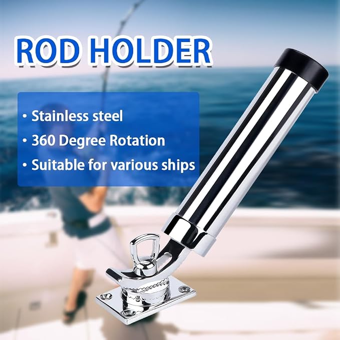 Made Set of 2 Fishing Rod Holder, 316 Stainless Steel Adjustable Fishing Pole Holder, Marine Deck Mount Trolling Rod Holder for Boat Ship Yacht