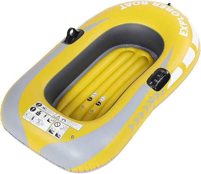 Inflatable Kayak Canoe Portable Boat 1 Person Rowing Air Boat for Swimming Pool and Lake Fishing and Diving Yellow 120lb Weight Capacity
