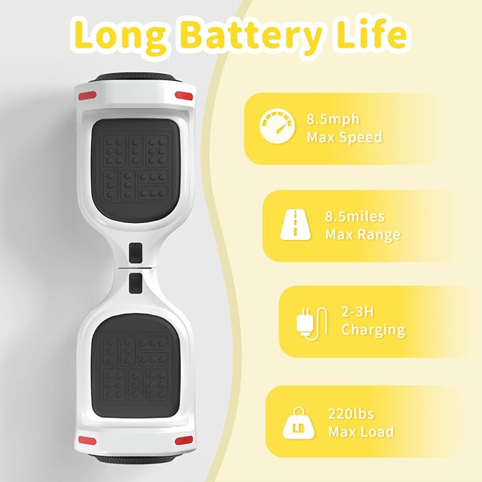 SIMATE 6.5" Bluetooth Scooter, LED Lights & APP & Music Speaker, Long Battery Life, Gifts for Kids & Adults & Girls & Boys, for All Ages