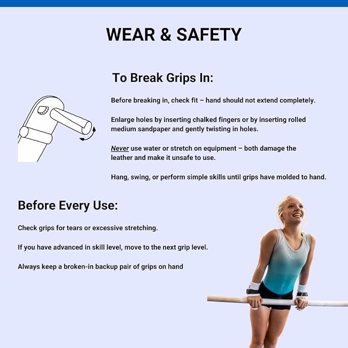 Gibson Athletic Summit Uneven Bar Gymnastic Grips for Girls, Durable Leather Grip with Double Buckle Straps for Secure Grip, Hand Grips for Early Competitor Gymnasts - Made In USA