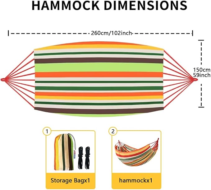 Cotton Canvas Hammock, Comfortable Fabric Camping Hammock with Tree Straps, Up to 440lbs with Travel Bag for Camping Outdoor/Indoor Patio Backyard(Orange, Without bar)