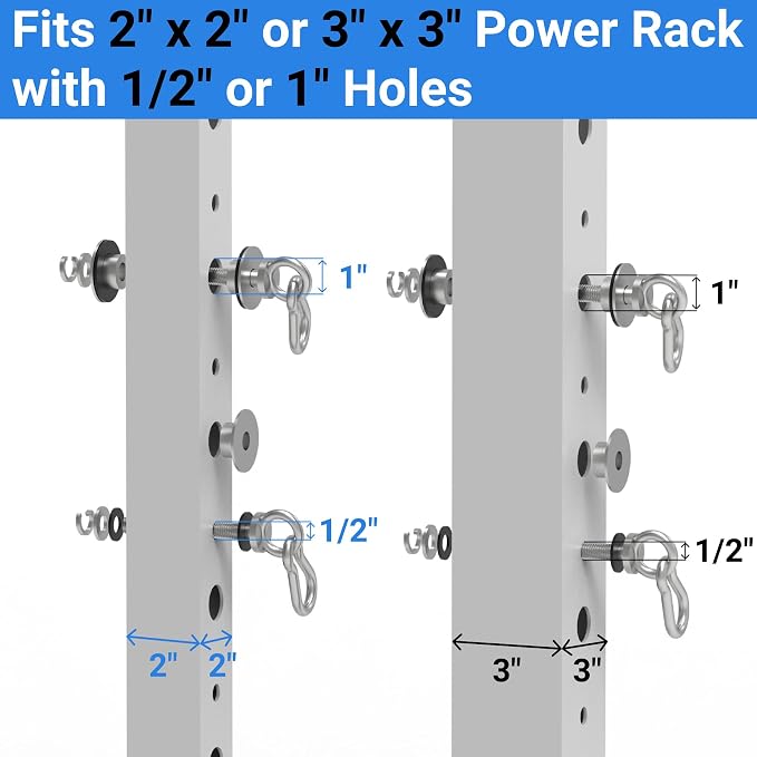 Heavy-Duty Power Rack Attachments, Quick-Install Home Gym Accessories for 2x2, 2x3 & 3x3 Power Racks, Fits 1/2", 5/8" & 1" Holes