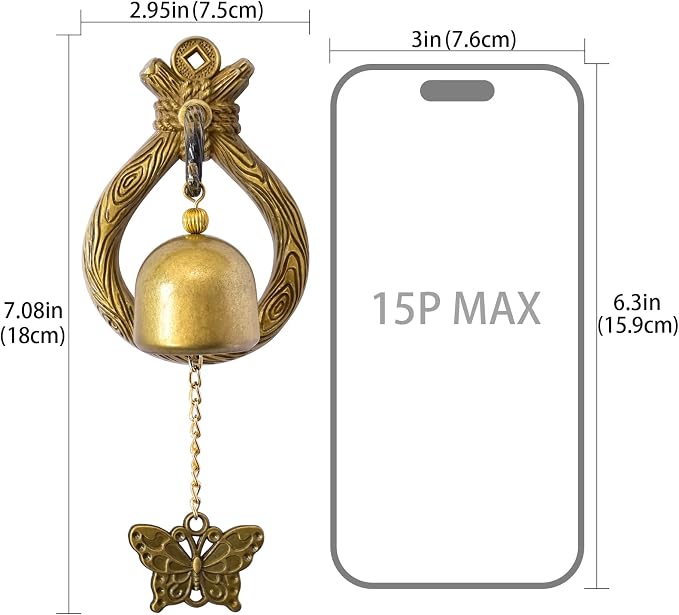 Korean Brass Door Bell with Butterfly Charm – Zen Decor Vintage Door Chime for Home Entrance, Peaceful Sound & Door Chimes When Door Opens