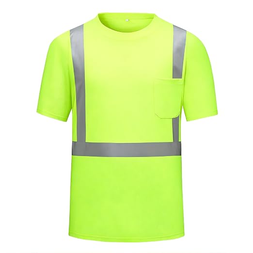 Hi Vis T Shirt Class 3 High Visibility Shirts for Men Safety Shirts with Reflective Strips and Pocket Breathable Construction Work Mesh Short Sleeve Lime
