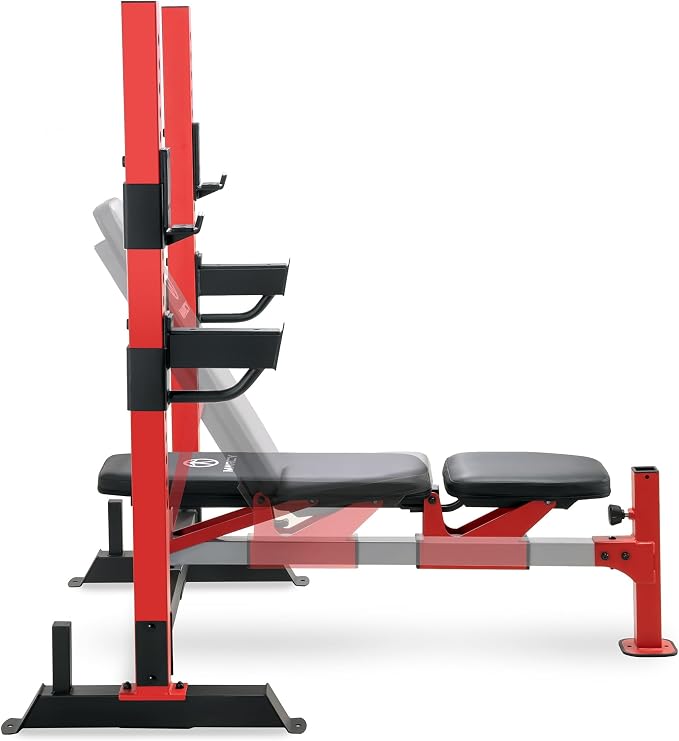 Marcy Deluxe Olympic Weight Bench with Adjustable Back & Bar Catch & Optional Arm Curl, Leg Developer, Lat Tower Attachments (Sold Separately), Personal Home Gym for Strength Training, Weightlifting
