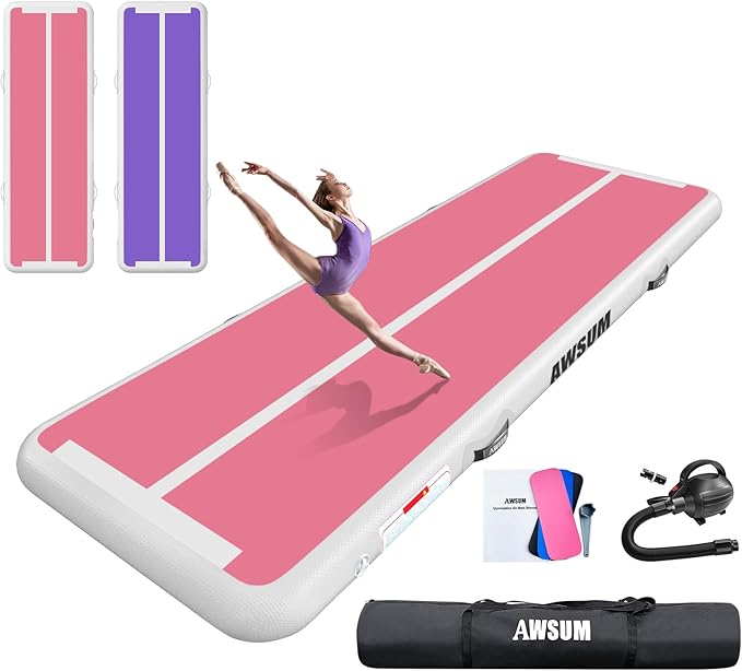 AWSUM Inflatable Gymnastics Mat 10ft/13ft/16ft/20ft/23ft Training mat 4/8 inches Thick tumbling mat with Electric Pump for Home/Gym/Outdoor