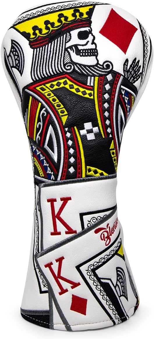 Golf Club Covers Poker Diamond King Driver Cover Fariway Wood Headcover 3 Hybrid Head Covers Blade Putter Cover Mallet Putter Haedcovers with Magnetic Closure for Most Brand