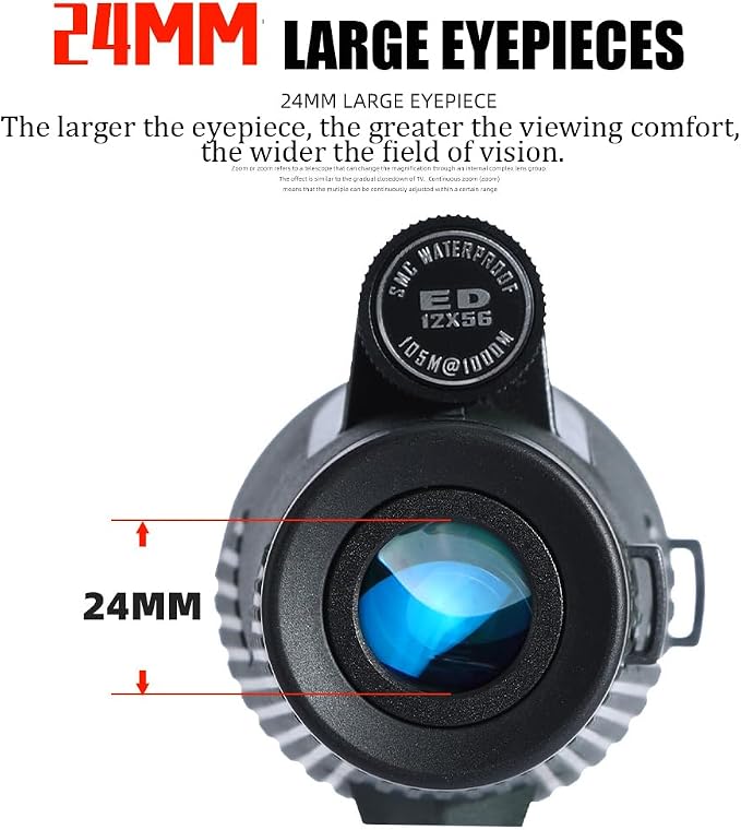 12X56 ED Monoculars for Adults IPX7 Waterproof Monocular Telescope 24MM Eyepiece Ultra Wide Membrane & BAK4 Prism 56MM Large Caliber High-for Bird Watching Hunting Travling
