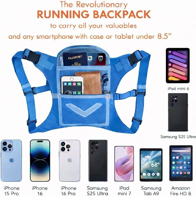 Running Mini Backpack Vest for Men & Women - Hi-viz gear, Holds Valuables, any Phone - Ideal for Fitness, Walking, Cycling!