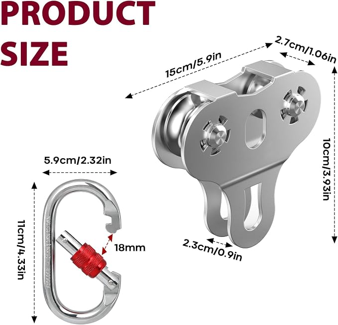 Zipline Pulley, 304 Stainless Steel Tandem Speed Double Pulley for 1/4 5/16 3/8 Cable Backyard Zipline, Hauling, Rigging and Commercial Purposes