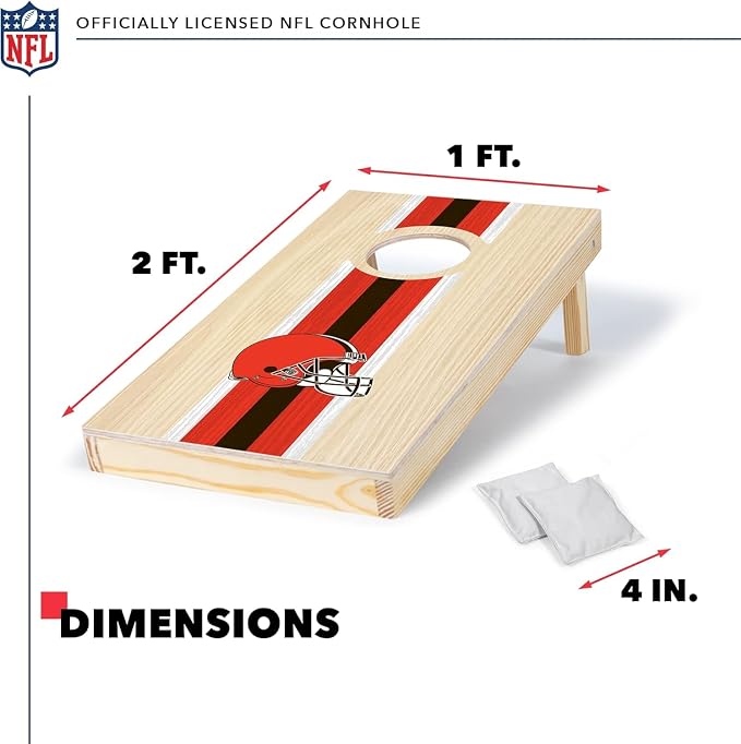 NFL Football Portable Size 1' x 2' Solid Wood Cornhole Set with Direct Print HD Team Graphics – Travel Size